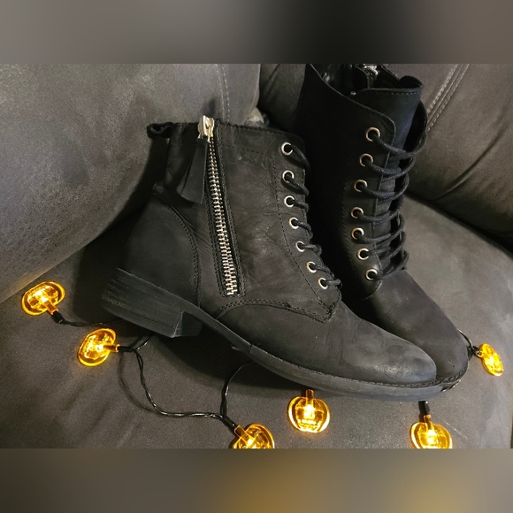 ALDO Black Microfiber Suede Lace Up zipper Boots sz6.5 - Picture 2 of 9